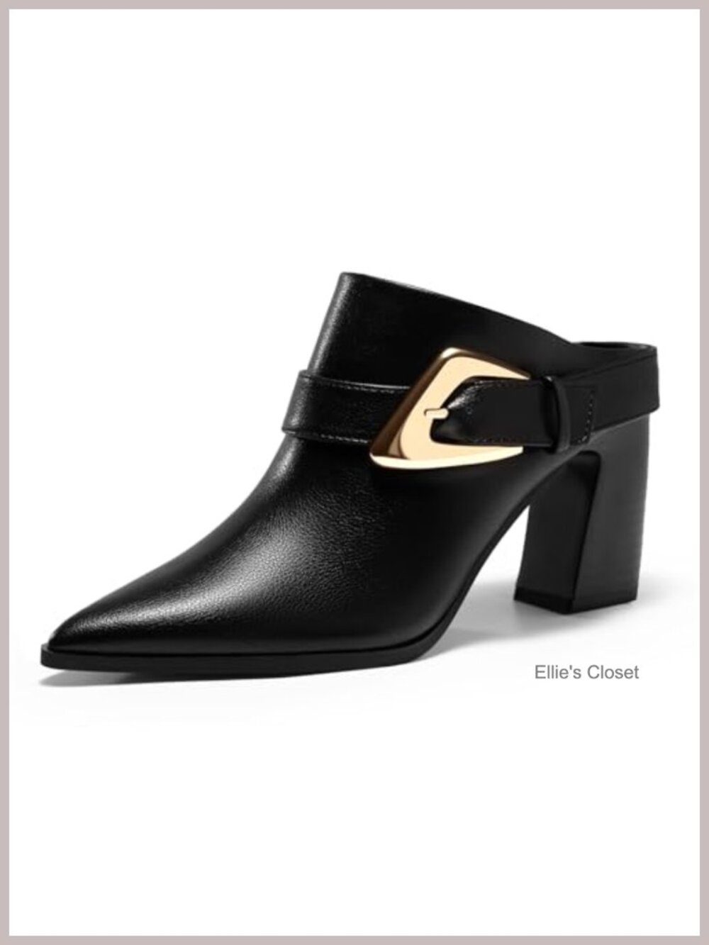 Womens Slip On Mules Chunky Heel Pointed Toe Ankle Booties with Buckle